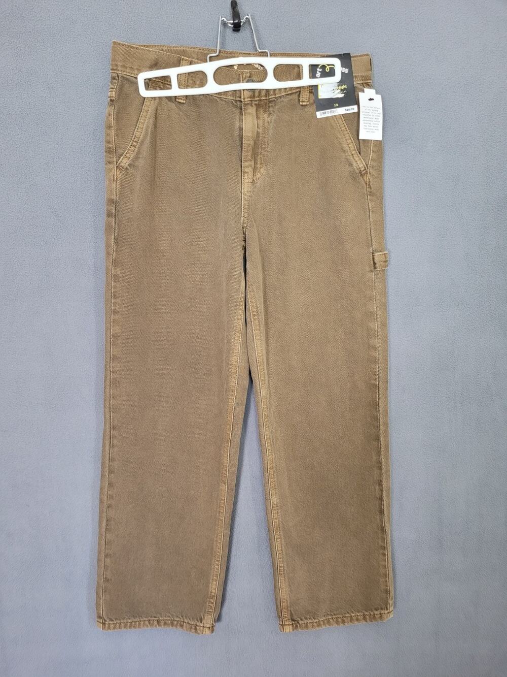 Art Class Boys Carpenter Pants Relaxed Fit Brown Cotton Adjustable Waist Size 12